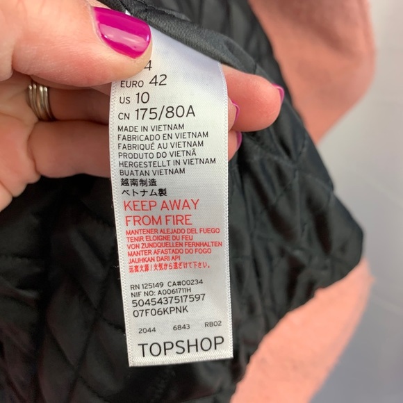 Topshop Wool Moto Jacket Pink Blend Winter Coat 10 - Picture 4 of 13